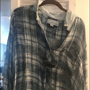 Vintage Havana plaid button Blue